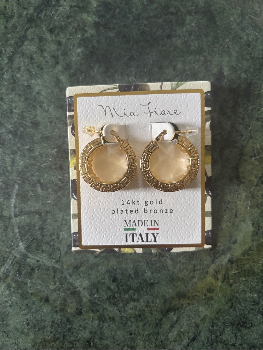 Mia Fiore 14kt Gold Plated Bronze Round Embellished Hoop Earrings